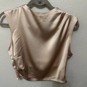 Sincerely Jules Champagne Satin Crop Top - Medium